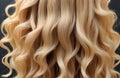 Close-up of beautiful long wavy hairs. Strands of Beautiful long curly hairs. Beauty, Fashion, Hairdresser salon concept. Perfect