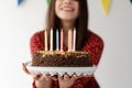 Close-up of a beautiful and mouth-watering cake. Birthday candles Royalty Free Stock Photo