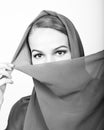 Close-up beautiful mysterious eyes eastern woman wearing a hijab Royalty Free Stock Photo