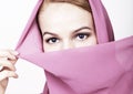 Close-up beautiful mysterious eyes eastern woman wearing a hijab Royalty Free Stock Photo