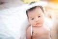 Close-up beautiful newborn baby girl. Royalty Free Stock Photo