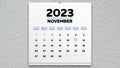 A beautiful November page of the calendar 2023 with the marked Veterans Day on it