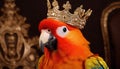 Close-Up of Beautiful Parrot in crown - Detailed Portrait of Colorful king Bird of exotic parrot's plumage. Royalty Free Stock Photo