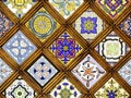 Close up beautiful pattern of colorful stained glass window. Royalty Free Stock Photo