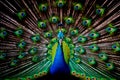 Wildlife bird portrait with feathers out. Close up of a beautiful peacock