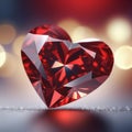 close up of a beautiful red heart shaped diamond placed on a shiny black background. Royalty Free Stock Photo