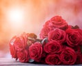 close up beautiful red roses bouguet with glowing light background for valentine day and love theme