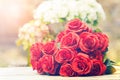 Close up beautiful red roses bouquet cinema color process style Royalty Free Stock Photo