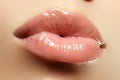 Close-up of a beautiful natural lips giving kiss. Full lips Royalty Free Stock Photo