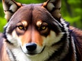 close up of a beautiful siberian wolf in the forest, Ai Generated