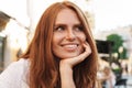 Close up of beautiful smiling red haired woman Royalty Free Stock Photo