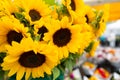 Close up of beautiful Summer bouquets at the farmers market Royalty Free Stock Photo