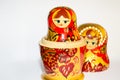 Beautiful traditional Russian wooden toy doll - matryoshka, disassembled