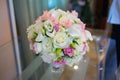 Close up of beautiful wedding bouquet Bride on table Royalty Free Stock Photo