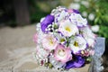 Close up of beautiful wedding bouquet Bride on table Royalty Free Stock Photo