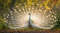 Close-up of beautiful white peacock with feathers out Royalty Free Stock Photo