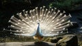 Close-up of beautiful white peacock with feathers out Royalty Free Stock Photo