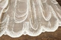 Close up of Beautiful White Tulle. Sheer Curtains Fabric Sample. Texture, Background, Pattern. Wedding Concept. Interior Design. V