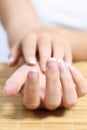 Close up of a beautiful woman hand french manicure