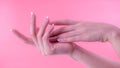 Close up of beautiful Woman Hands. Spa and Manicure concept. Female hands with french manicure. Soft skin, skincare concept.