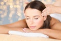 Close up of beautiful woman having head massage Royalty Free Stock Photo