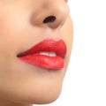 Close up of a beautiful woman lips painted on red Royalty Free Stock Photo