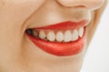 Close-up of a beautiful woman smile. Woman smiling with prefect white teeth Royalty Free Stock Photo