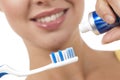 A close up of a beautiful woman with toothbrush Royalty Free Stock Photo