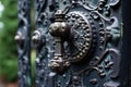 close-up of a beautiful wrought iron gate lock Royalty Free Stock Photo