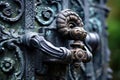 close-up of a beautiful wrought iron gate lock Royalty Free Stock Photo