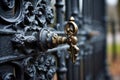 close-up of a beautiful wrought iron gate lock Royalty Free Stock Photo