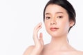 Close up Beautiful Young asian Woman with Clean Fresh Skin, on white background, Face care, Facial treatment, Cosmetology, beauty Royalty Free Stock Photo