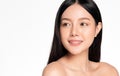 Close up Beautiful Young asian Woman with Clean Fresh Skin, on white background, Face care, Facial treatment, Cosmetology, beauty Royalty Free Stock Photo