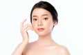 Close up Beautiful Young asian Woman with Clean Fresh Skin, on white background, Face care, Facial treatment, Cosmetology, beauty Royalty Free Stock Photo