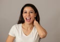 Young attractive woman laughing. Happy face. Positive Human expressions and emotions.