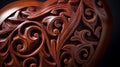 A close-up of a beautifully carved wooden heart, with intricate details and a rich, polished finish