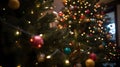 A close-up of a beautifully decorated Christmas tree with generative AI