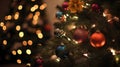 A close-up of a beautifully decorated Christmas tree with one generative AI