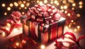 A close-up of a beautifully wrapped Valentine\'s Day gift box.