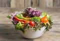 Close-up The Beauty of Colorful and Healthy Salads on wooden tab