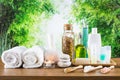 Composition of spa cosmetic products concept with Bamboo Forest Royalty Free Stock Photo