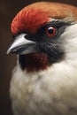 Close-Up Beauty: Majestic Red-Crested Bird with Vivid Plumage Perched Against Blurred Brown Backgroun, ai generative
