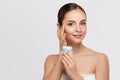 Close Up Beauty Portrait Of Beautiful Half Naked Woman Applying Face Cream Royalty Free Stock Photo