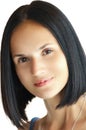 Close-up beauty portrait of young caucasian woman with perfect haircut