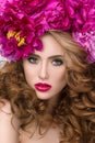 Close-up beauty portrait of young pretty girl with flower wreath Royalty Free Stock Photo