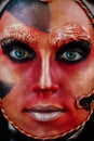 Close-up beauty red art make-up portrait of halloween woman Witch baroque. Royalty Free Stock Photo