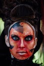 Close-up beauty red art make-up portrait of halloween woman Witch baroque. Royalty Free Stock Photo