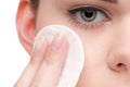 Close-up of beauty woman applying sponge