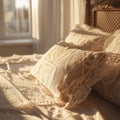 Close up of bed with lacework