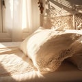 Close up of bed with lacework